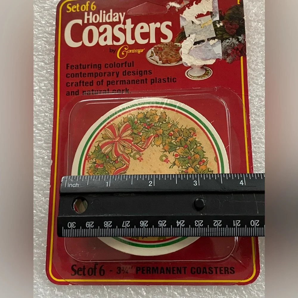 Conimar Set of 6 New HOLIDAY COASTERS Christmas Wreath - Vintage Decor
